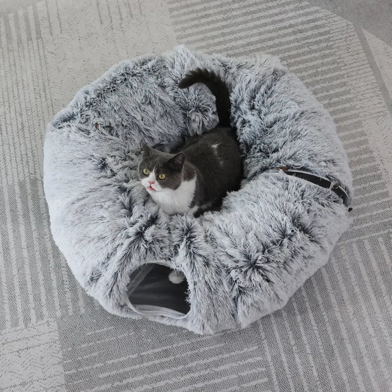 Cat Tunnel with Cat Bed for Indoor Cats, Multifunctional Cat Playground Toys Hideplace for Small Medium Large Cats