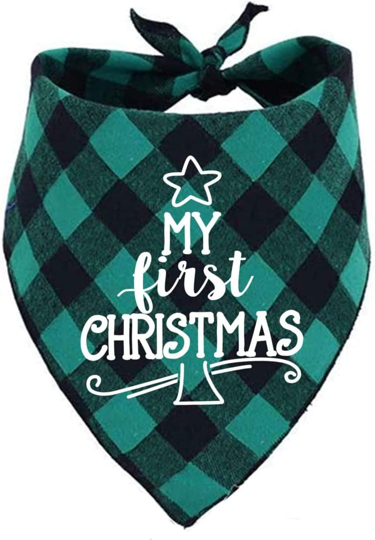 Dog First Christmas Bandana,Red Plaid Xmas Puppy Scarf
