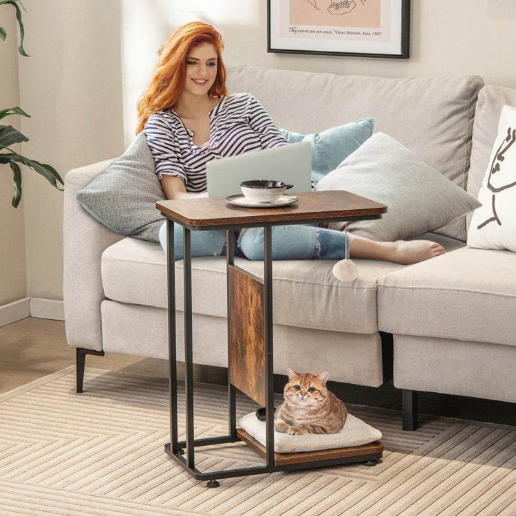 Modern C-Shaped Cat Side Table with Scratching Board - The Max & Rex Collection