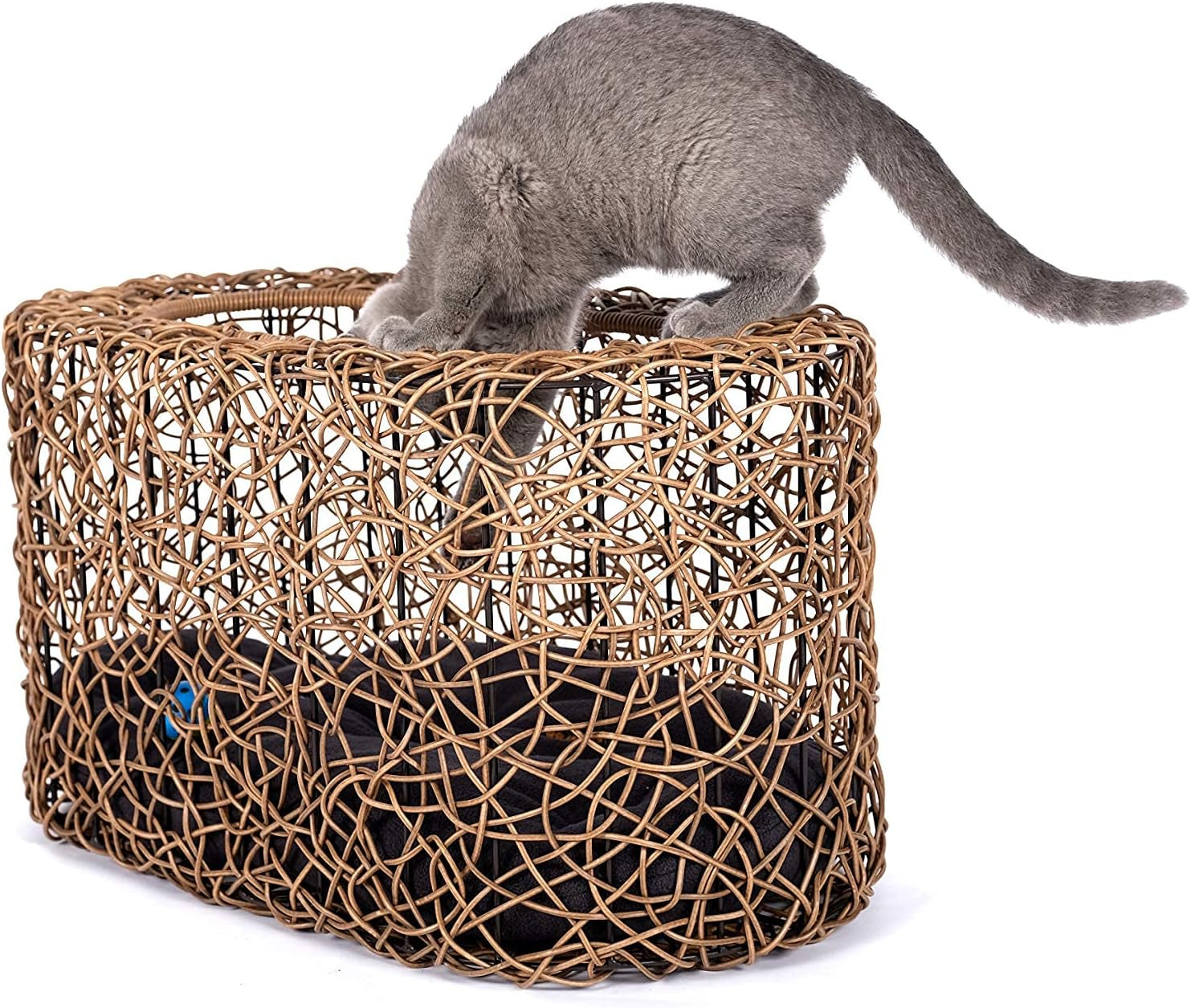 Fun Stackable Cat Condo for Indoor Cats - Interactive Play Faux Rattan Cat House for Indoor Cats Kitty, Pet Friendly Top/Side House Entry, Cat Bed Enclosed