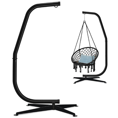 Metal Hanging Hammock C-Stand - Offset Base, Weather-Resistant, Black - The Max & Rex Collection