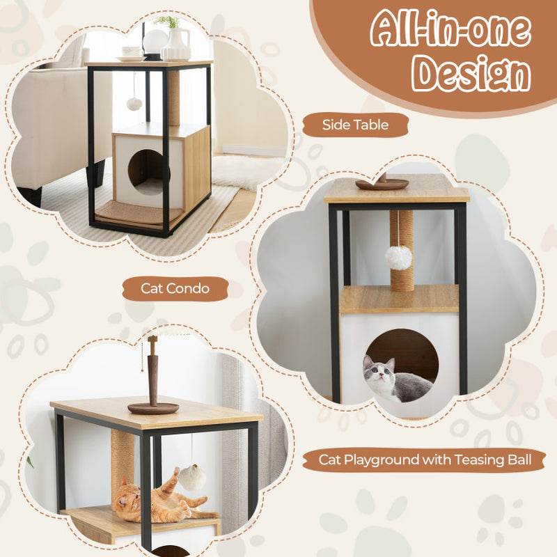 Modern Cat End Table with Scratching Post - The Max & Rex Collection