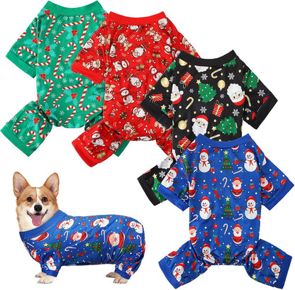 Weewooday 4 Pieces Christmas Dog Pajamas Christmas Element Puppy Clothes Santa Snowman Xmas Holiday Pet Puppy Pajamas Christmas Tree Snowflake Dog Pajama (Santa Patterns,Large)