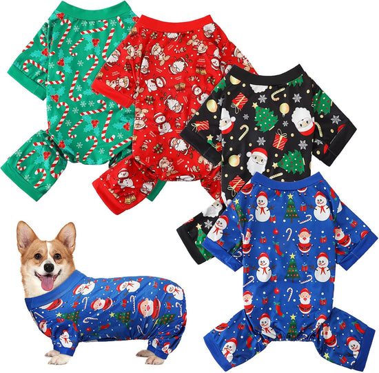 Weewooday 4 Pieces Christmas Dog Pajamas Christmas Element Puppy Clothes Santa Snowman Xmas Holiday Pet Puppy Pajamas Christmas Tree Snowflake Dog Pajama (Santa Patterns,Large)