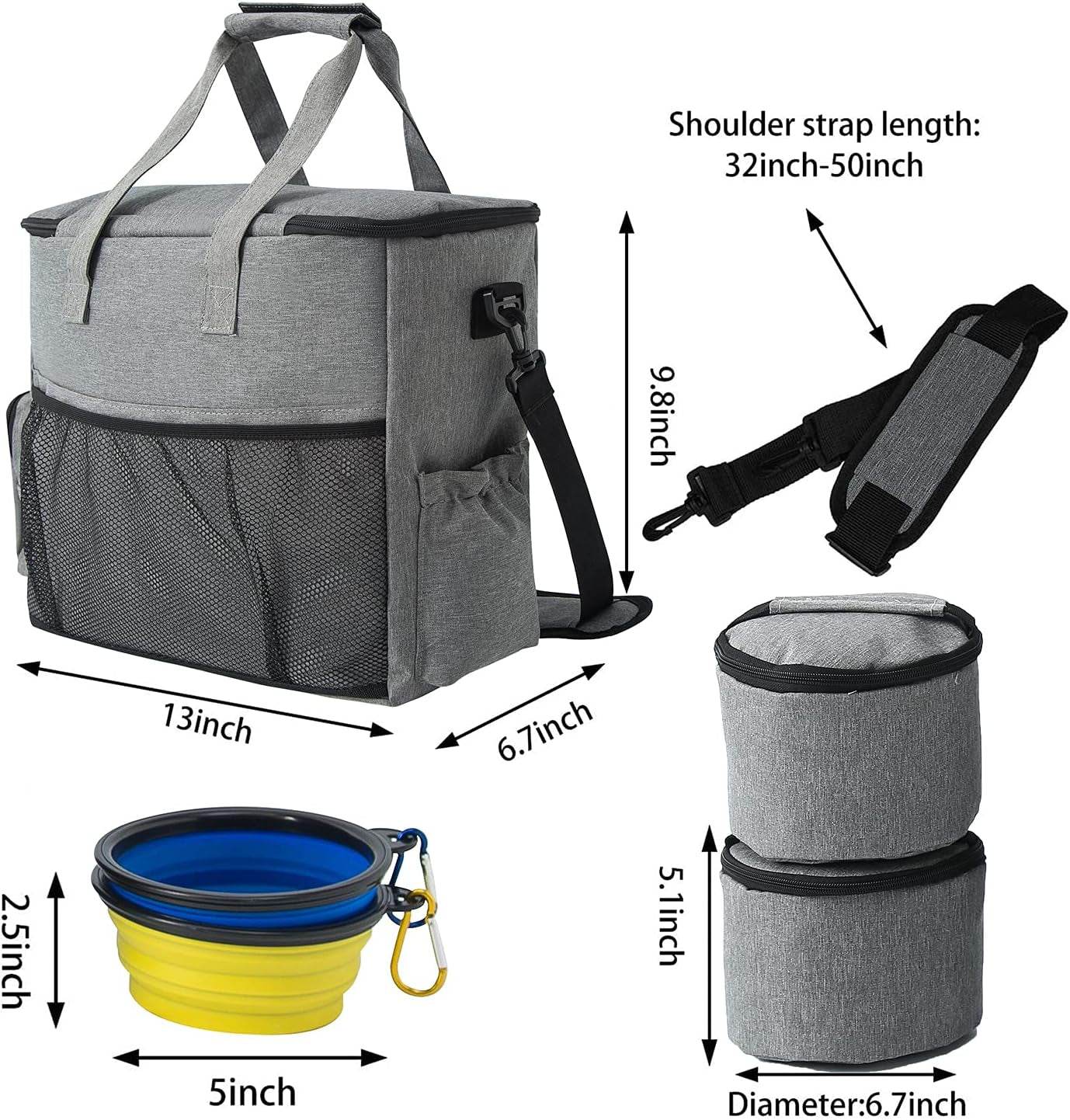 Dog Travel Bag Airline Approved Travel Set for Dogs of Stores All Your Dog Accessories - Includes Travel Bag, 2X Food Storage Containers and 2X Collapsible Dog Bowls (Grey) - The Max & Rex Collection