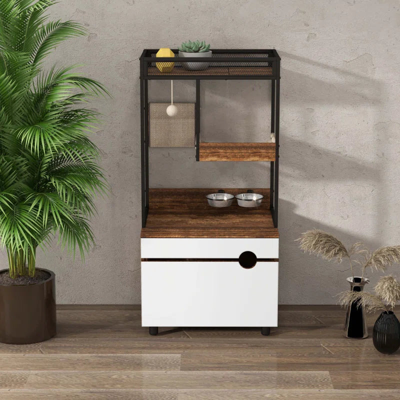 Zarrah Cat Litter Box Enclosures with Cat Tree Tower, Cat Furniture ,Cat Cabinet