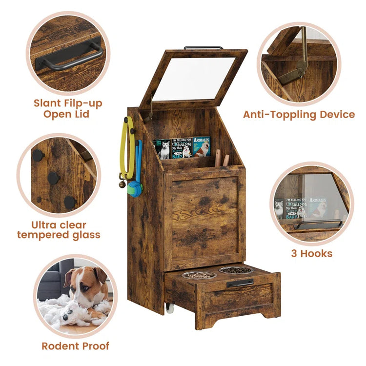 Pet Food Cabinet,Dog Feeding Station with 2 Elevated Dog Bowls