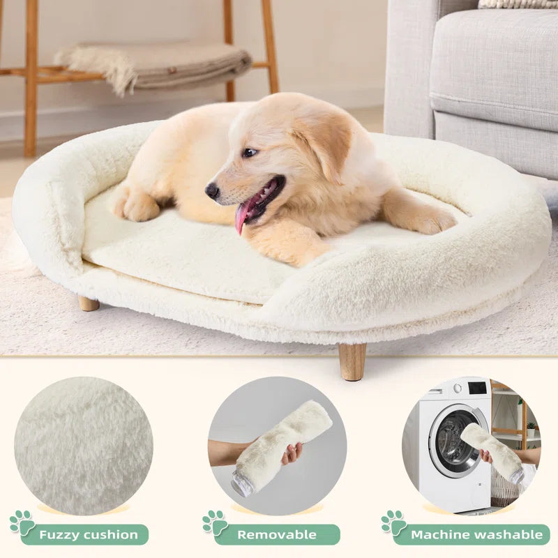 2-Piece Set Pet Beds for Medium Dogs and Cats, Thick Foam Pet Sofa with Removable Cover and Solid Wood Legs