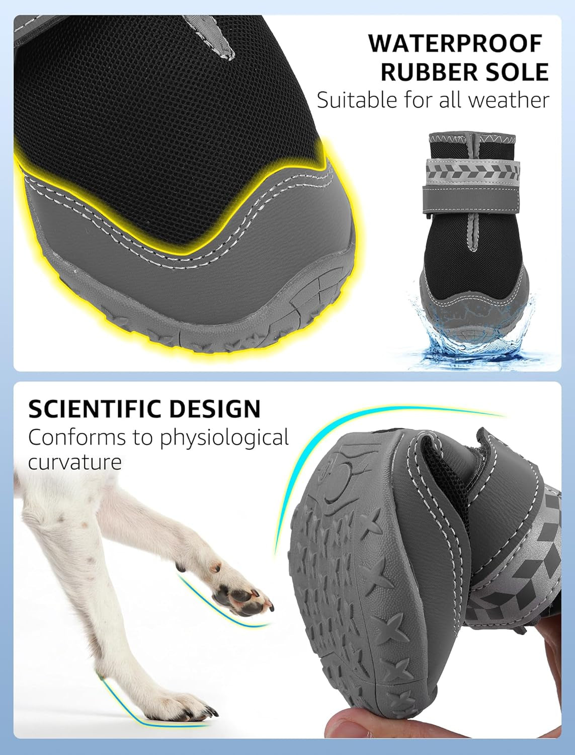 SCENEREAL Dog Shoes for Hot Pavement for Large Medium, Summer Mesh Breathable Dogs Boots & Paw Protectors for Hardwood Floors Indoor Outdoor Walking, anti Slip Waterproof Sole, Black Size 5