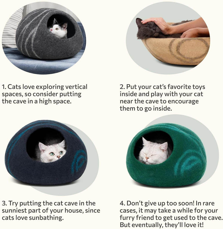 MEOWFIA Cat Cave – Premium Felt Cat Bed for Indoor Cats, Handmade 100% Merino Wool (Medium, Dark Grey) - The Max & Rex Collection