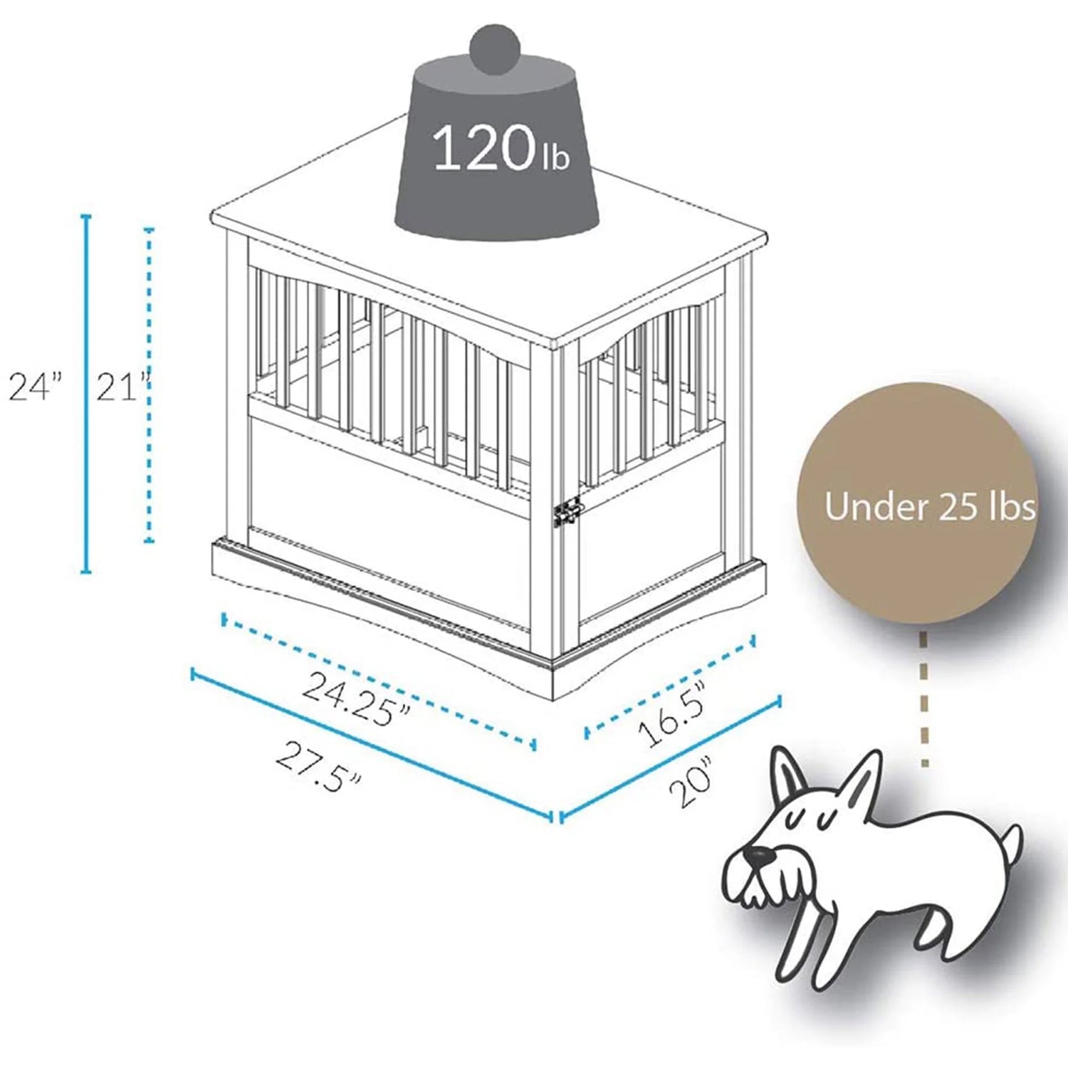 Newport Pet Dog Crate Furniture End Table, Brown, 24"