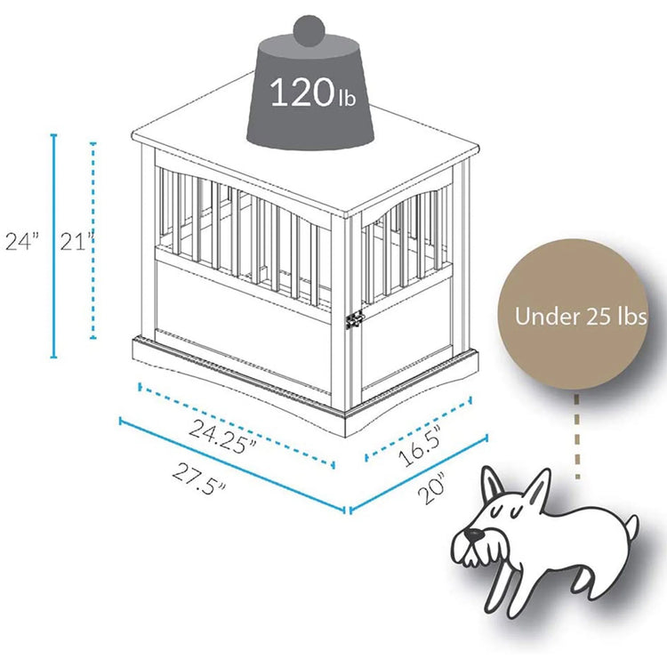 Newport Pet Dog Crate Furniture End Table, Brown, 24"