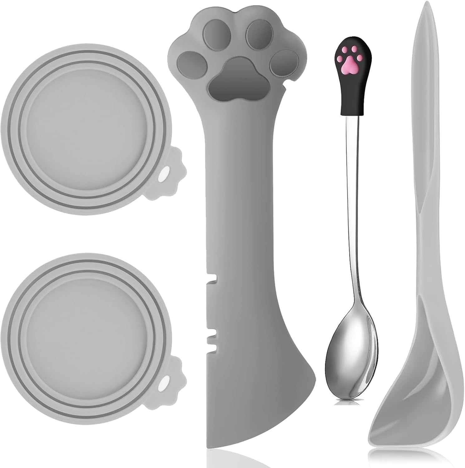 5 Pcs Pet Food Can Supplies Set - Dog and Cat Food Lid, Can Opener, Spoons for Wet Food (Pink)