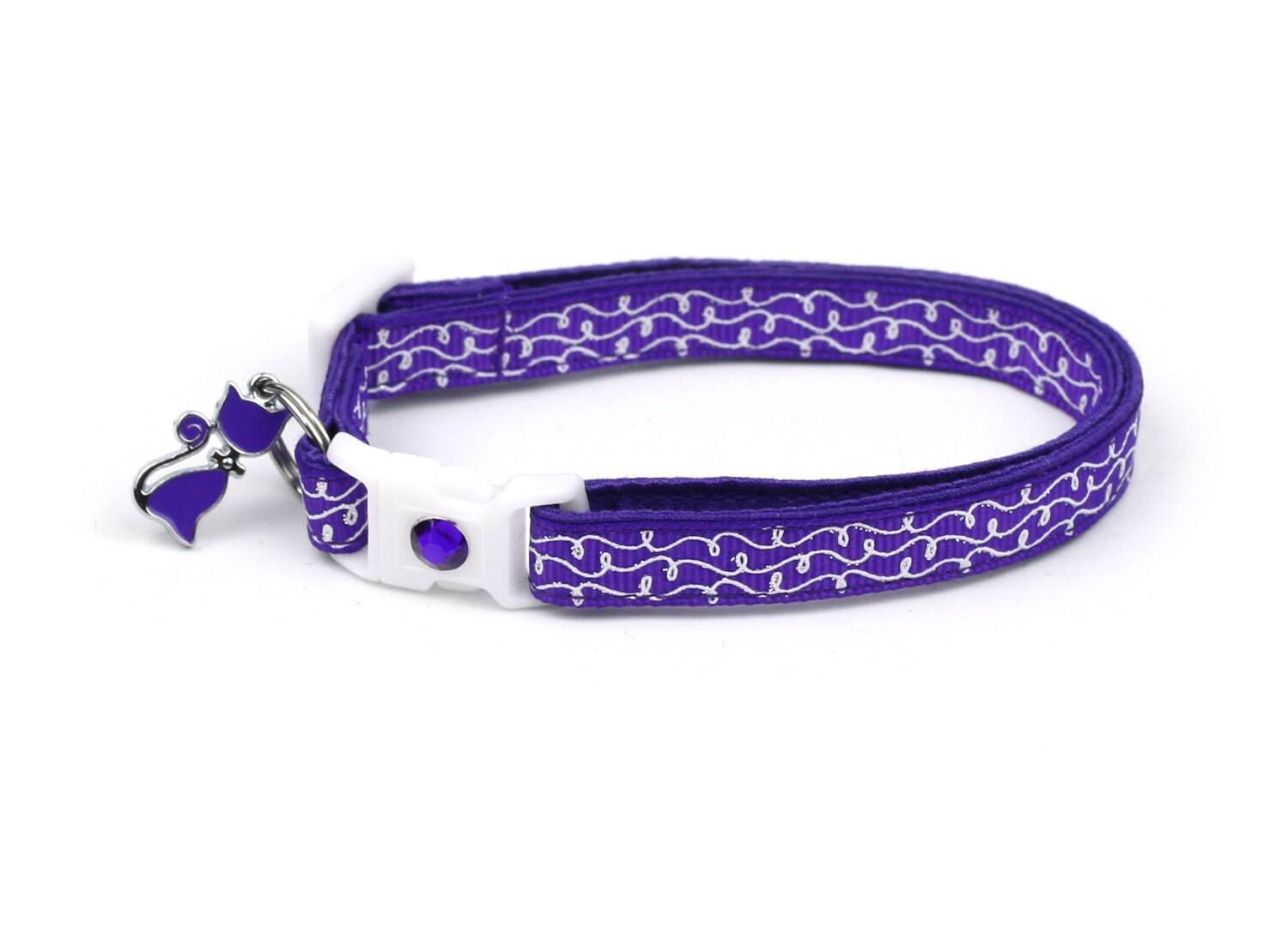 White Squiggles on Purple Cat Collar - The Max & Rex Collection
