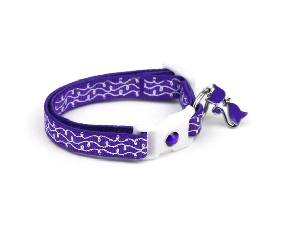 White Squiggles on Purple Cat Collar - The Max & Rex Collection