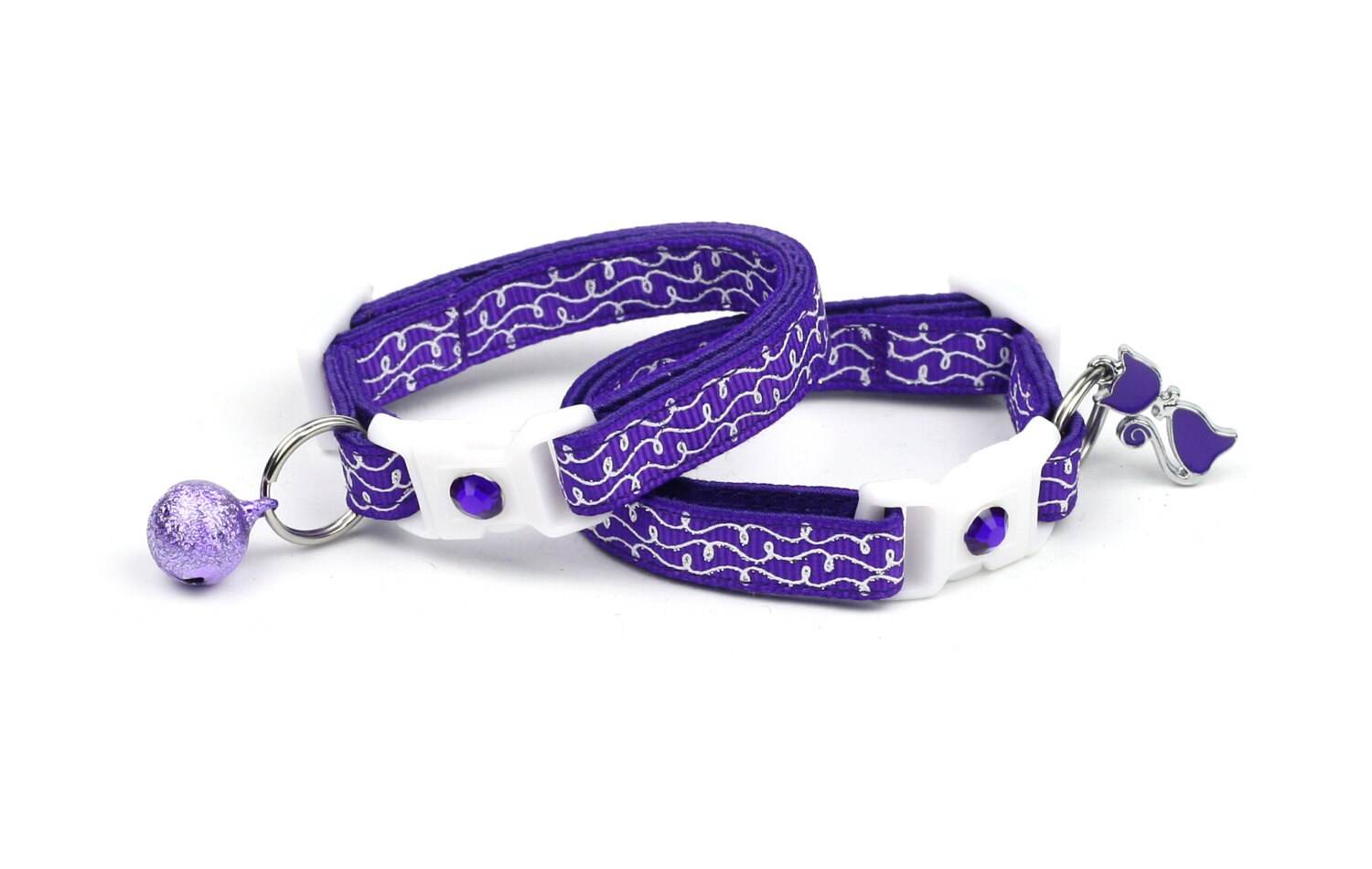 White Squiggles on Purple Cat Collar - The Max & Rex Collection