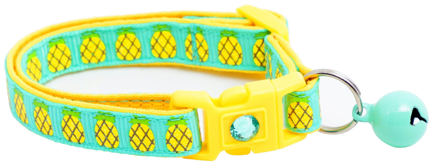 Tropical Pineapple Cat Collar – Breakaway Safety Design, Handmade - The Max & Rex Collection