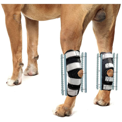 3-in-1 Long Rear Leg Hock Brace for Dogs – Rigid & Spring Inserts, Reflective Safety Straps (Pair)