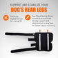 Black dog leg brace with text explaining its features on a white background