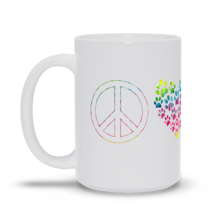 Peace, Love, Dogs Mug – Dog Lover’s Coffee Cup with Paw Print Heart - The Max & Rex Collection