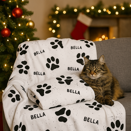 Custom Paw Print Sherpa Blanket – Personalized Pet Name Gift | Max & Rex Collection
